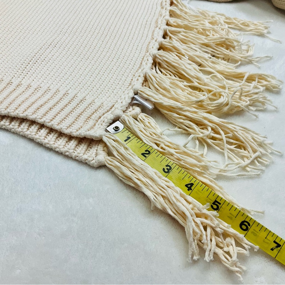 NWT YFB Thick Chunky Knit Ivory Sweater with Side Tassels & Slit 100% Cotton - Picture 7 of 16
